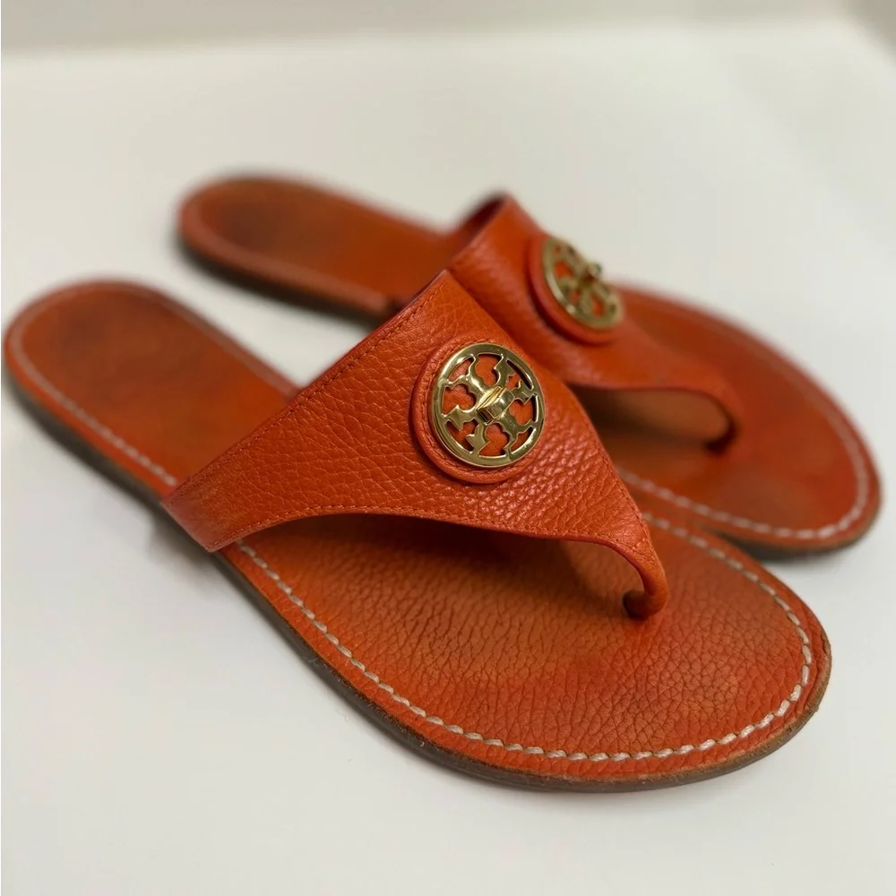 Tory Burch Womens Flat Thong Sandals,‎ Flame Red, Size 7.5, Made in Brazil